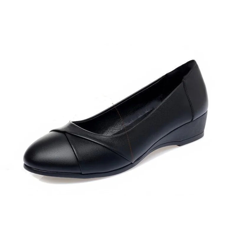 Women Classic Round Toe High Quality Spring Slip on Square Heel Shoes.
