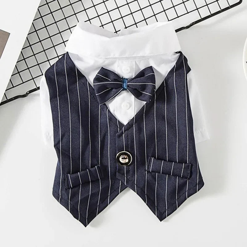 Dog Gentleman Wedding Suit Clothes Formal Shirt Pet Outfit Halloween Christmas Dog Costume For Small Dogs Bowtie Tuxedo