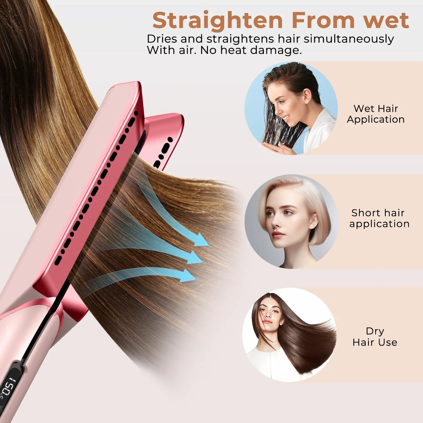 2 in 1 Hair Straightener & Hair Dryer Negative Ion Hair straightener Dry wet use High-Speed Brushless Motor Straightening Brush
