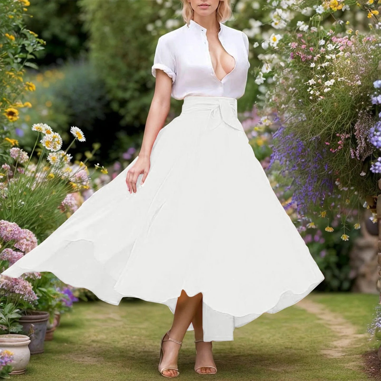 Elegant High Waist Skirt For Women Casual Bohemian Maxi Skirt With Pockets A Line Irregular Hem Long Maxi Skirts Outfits Summer