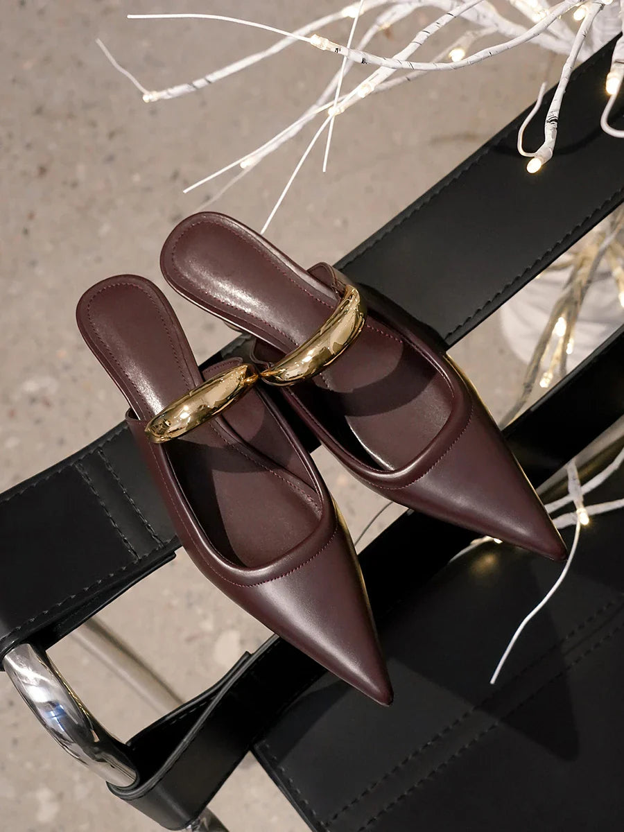Pointed Toe Women's Slippers 2024 Summer Fashion Shallow Mouth Women's Mules Comfortable Wear Outside Ladies One Word Drag