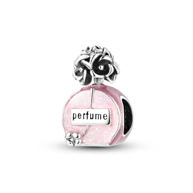 Romantic Pink Crown Perfume Bottle Charms Beads Bracelets Fine Jewelry
