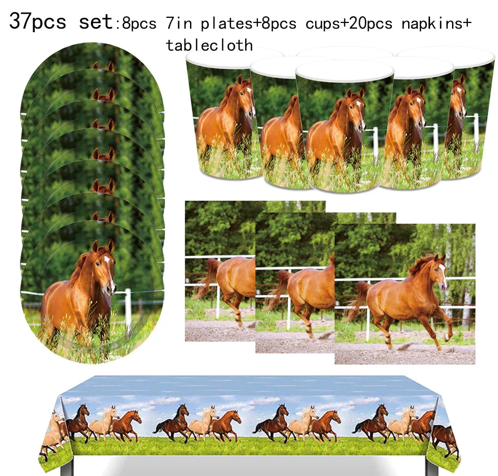 Horse Pony Disposable Party Supplies Plates Cups Napkins Cake