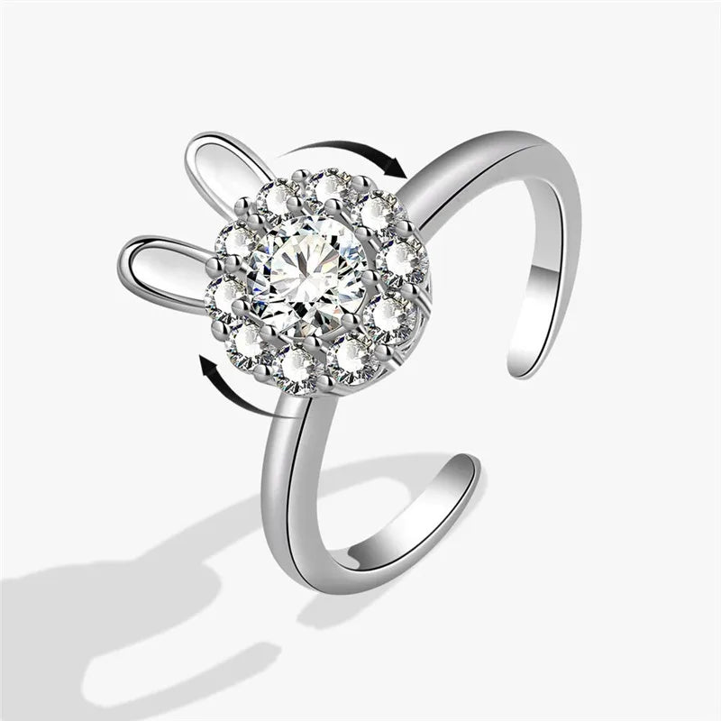 2023 Fashion Beads Anxiety Ring Fidget Spinner Rings Crystal Butterfly Flower Star Moon Ring Anti Stress Jewelry Gift