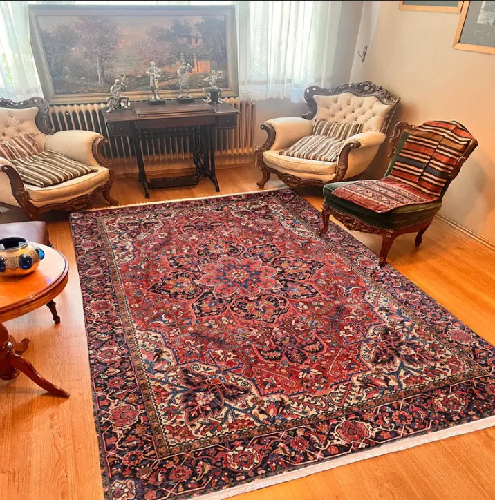 Dark Red Afghan Rug Vintage Distressed Style Washable Area Carpet