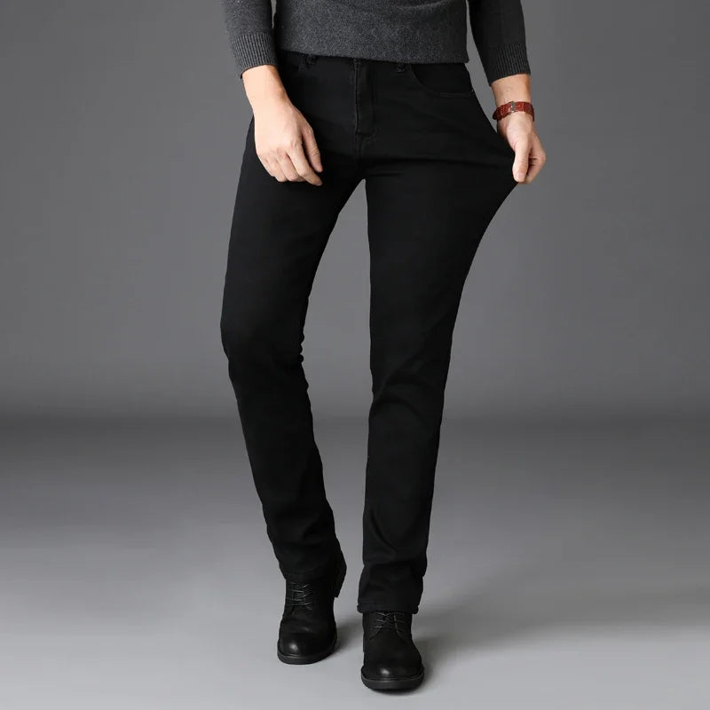 Men Classic Advanced Fashion Brand Jeans Stretch Black Biker.