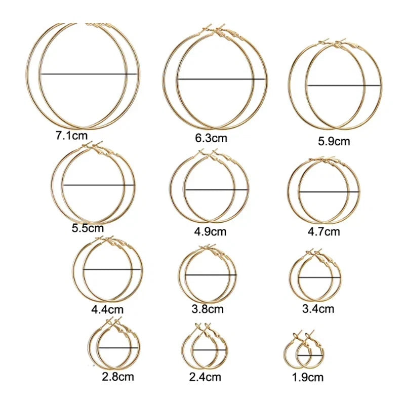 12pairs/6pairs Simple Punk Hoop Earrings Set Big Circle Earrings