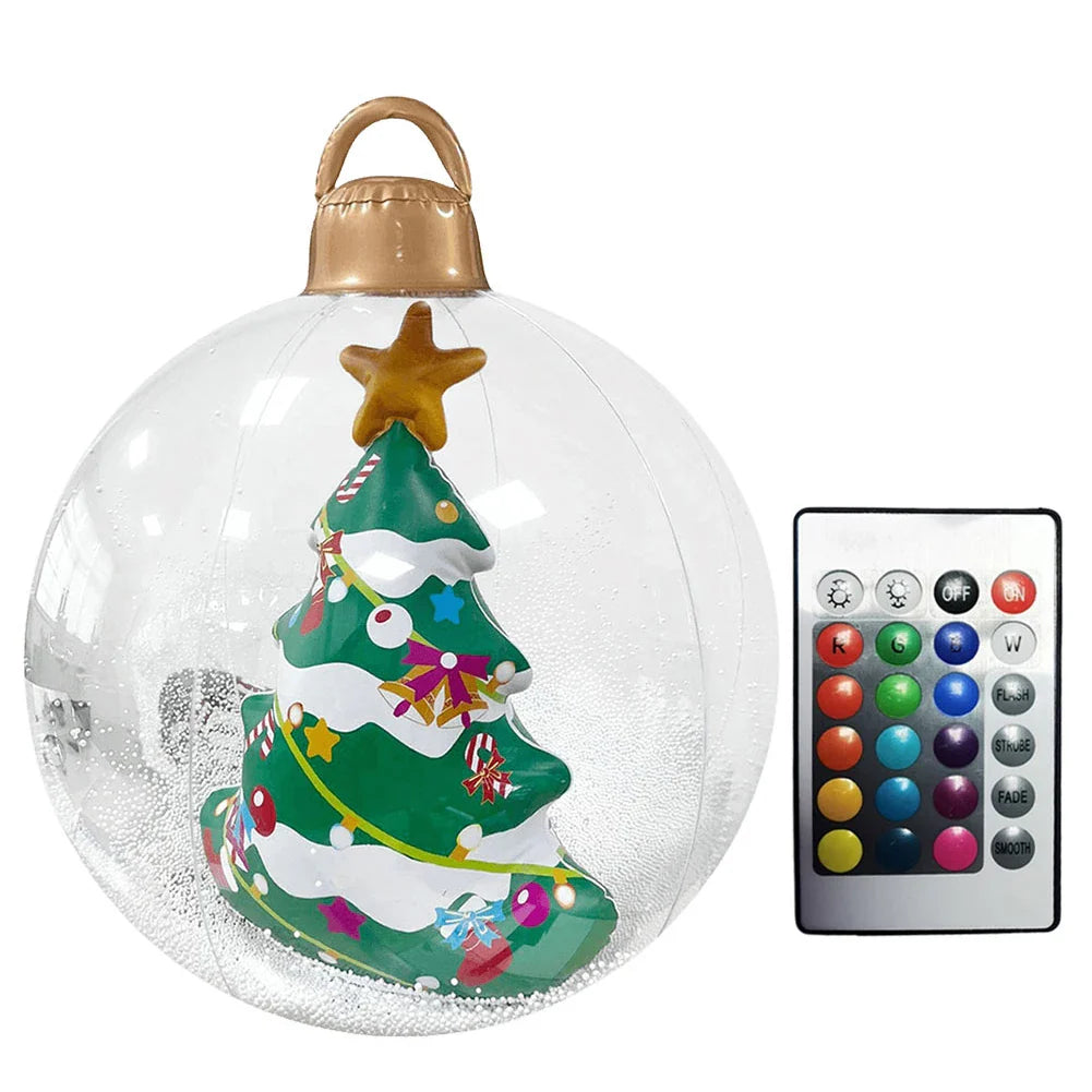 60cm PVC Inflatable Christmas Balls Toys Light Up Giant Christmas Inflatable Ball Xmas Tree Ornaments Christmas Decoration 2024