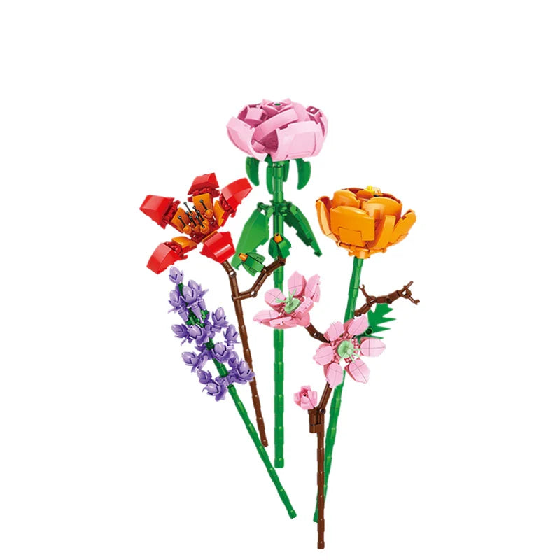 Flower Bouquet  Building Blocks Set Red Rose Valentine's Day Bricks  For Girls Friends Adults Home Ornaments DIY Block