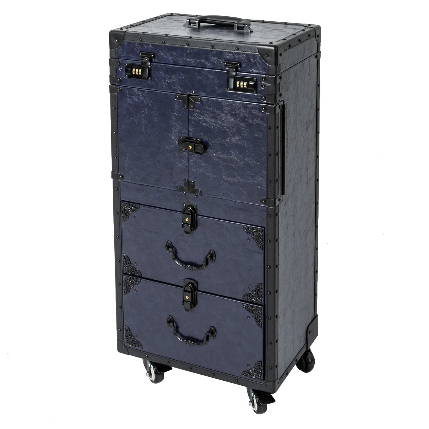 Artist Makeup Case Trolley Universal Casters with 4 Keys Rolling Nail Tech Makeup Cart Travel Box for Makeup Hairstylists