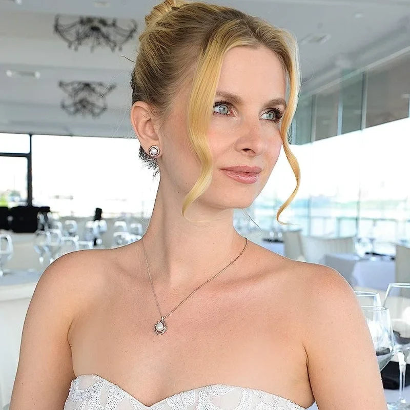 Luxury Fashion Minimalist Pearl Pendant Necklace Earrings for Women Banquet Wedding Anniversary Women's Jewelry Set Gift