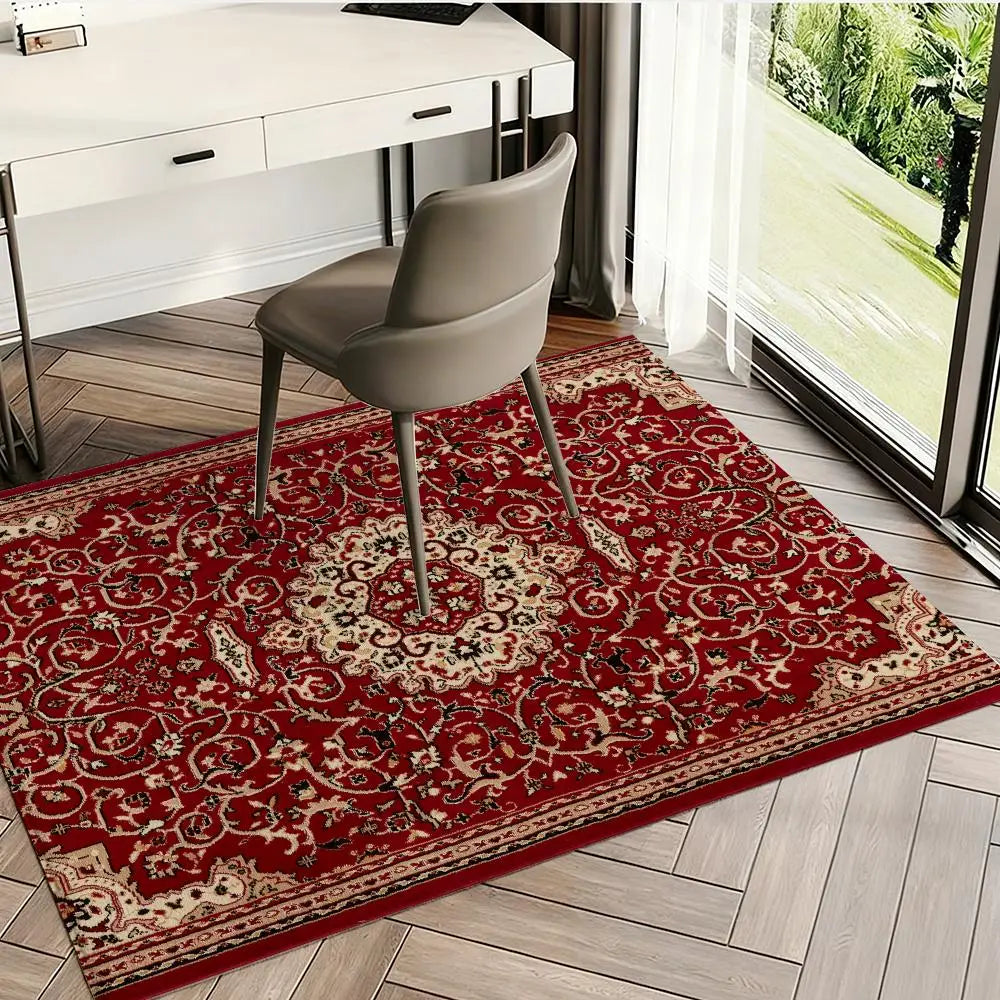 Red Persian Carpet Floor Mat Flannel Rugs Cozy Plush Thickened Soft Warm Winter Floor Mat Non Slip Living Room Home Indoor Use