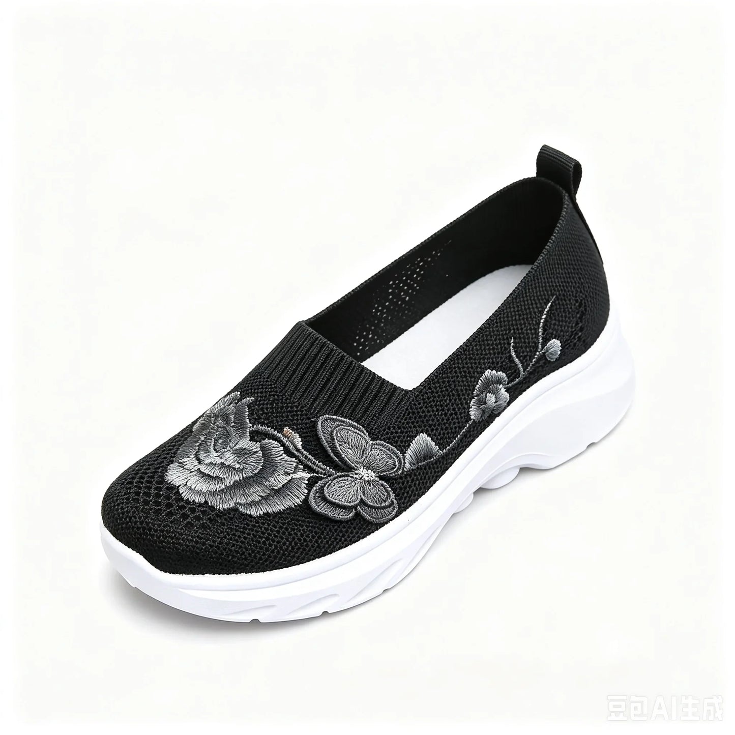 2026 Summer Women Breathable Knit Floral Embroidery Platform Loafers Slip On Walking Shoes Lightweight Soft Cushion Insole Anti Slip Wedge Sole Comfort Casual Daily Outdoor Travel Nurse Footwear Black Khaki Green Multiple Siz