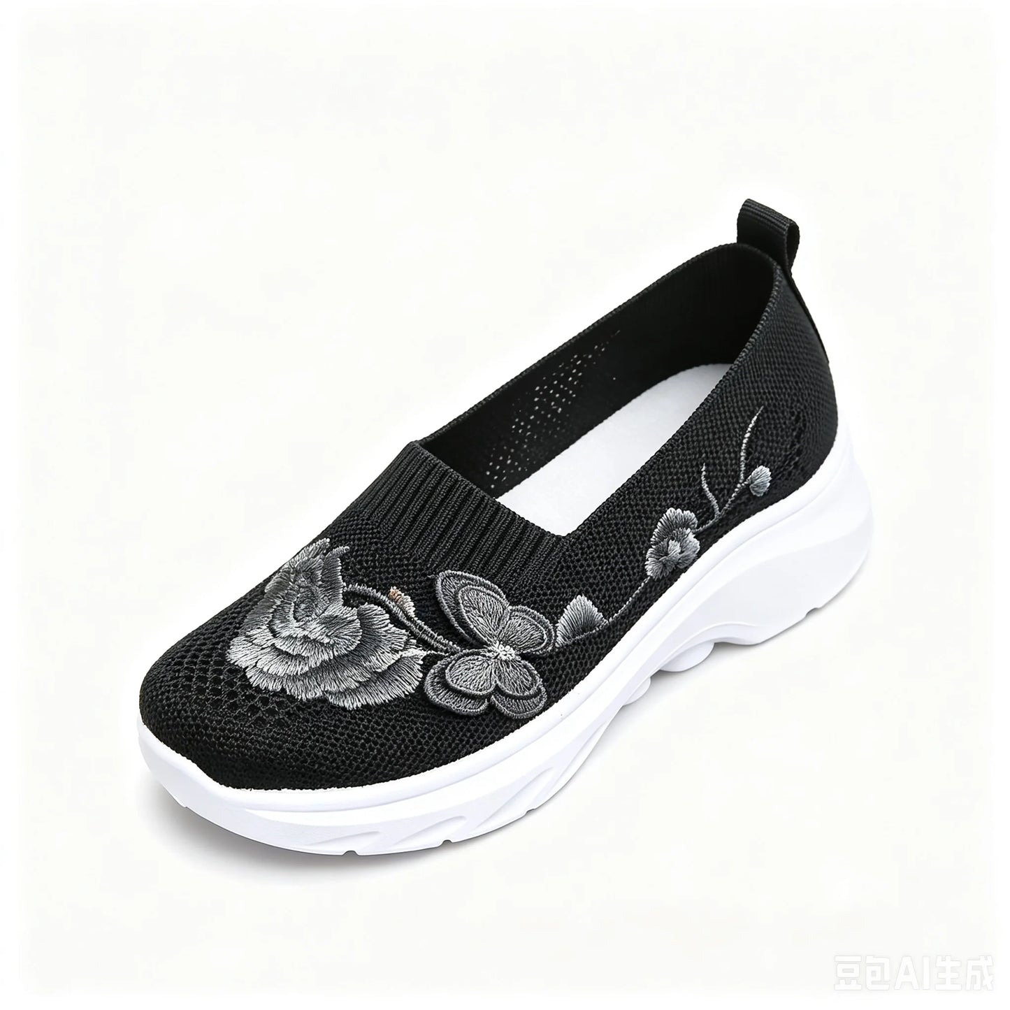 2026 Summer Women Breathable Knit Floral Embroidery Platform Loafers Slip On Walking Shoes Lightweight Soft Cushion Insole Anti Slip Wedge Sole Comfort Casual Daily Outdoor Travel Nurse Footwear Black Khaki Green Multiple Siz