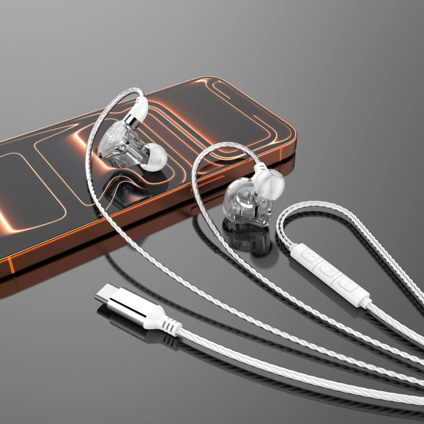 Type-C Wired Headphones HiFi Bass Stereo USB C Earphone 3.5MM in-Ear Earbuds with Mic Sports Subwoofer Music Headset for Samsung