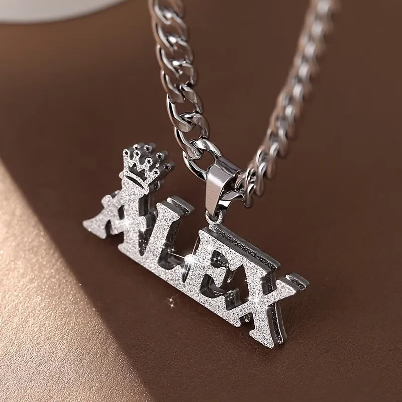 Custom Name Double-Layer Necklace Personalized Crown Double Nameplate Pendant 304 Stainless Steel Cuban Chain Fashionable Chain