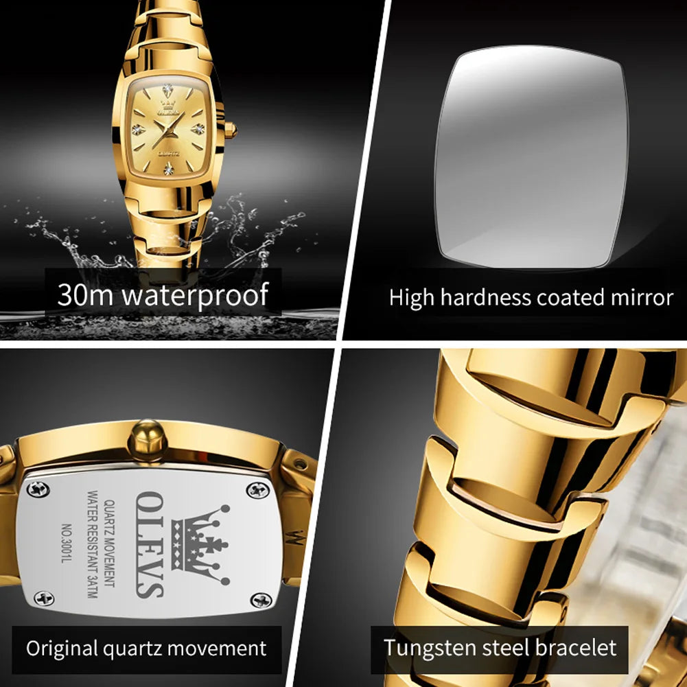 OLEVS 7006 Certified Brand Elegant Luxurious Women's Watches waterproof Tungsten Steel strip Quartz Watch for Lady Tonneau Watch