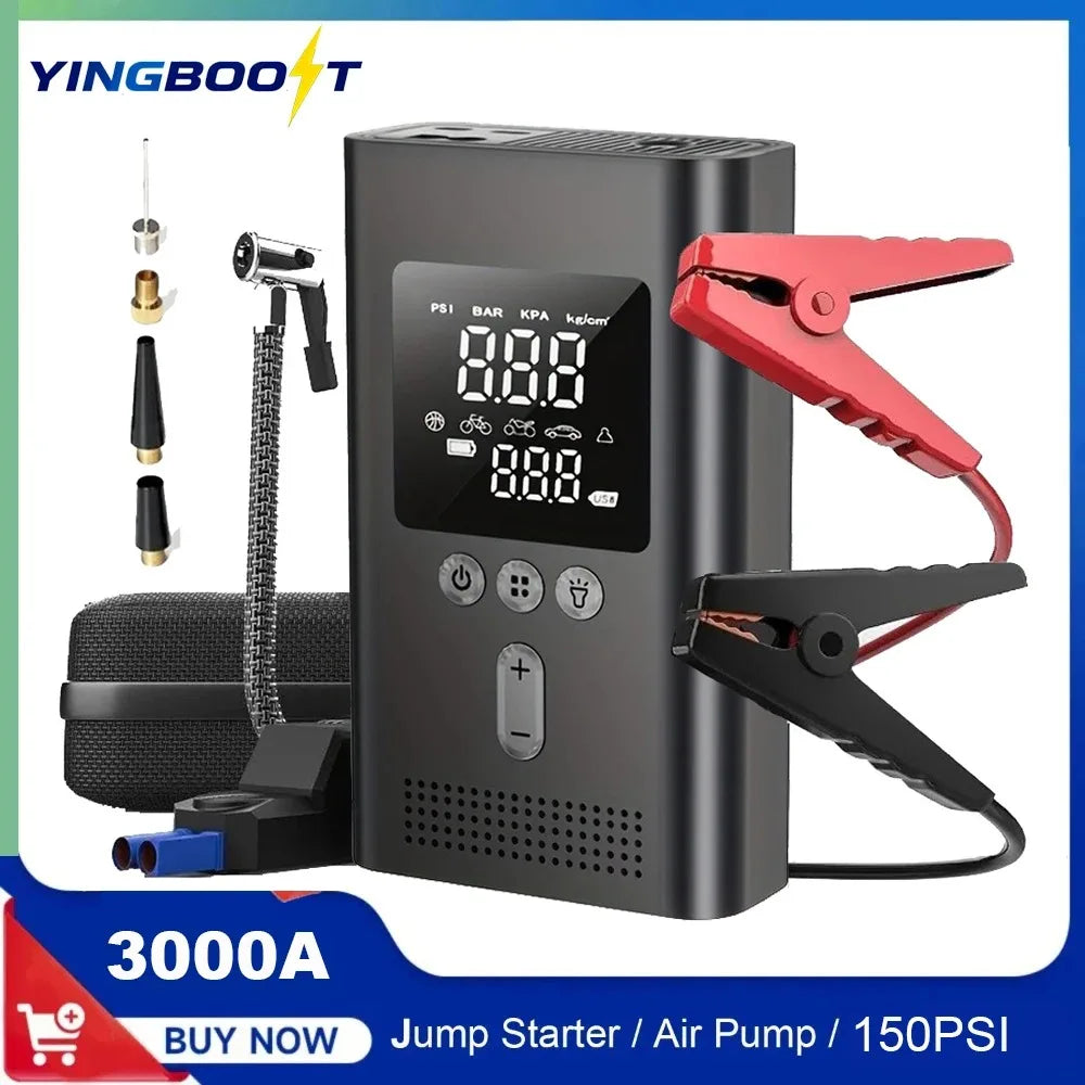 Car Jump Starter with Air Pump 4000A Auto Battery Booster &150PSI Tire Inflator.