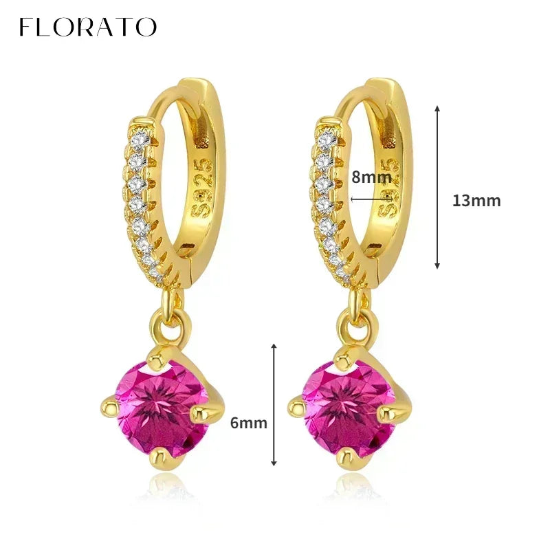 925 Sterling Silver Ear Needle Rose colors Zircon Hoop Geometric Pendant Earrings for women Luxury Fashion Wedding Jewellery2023