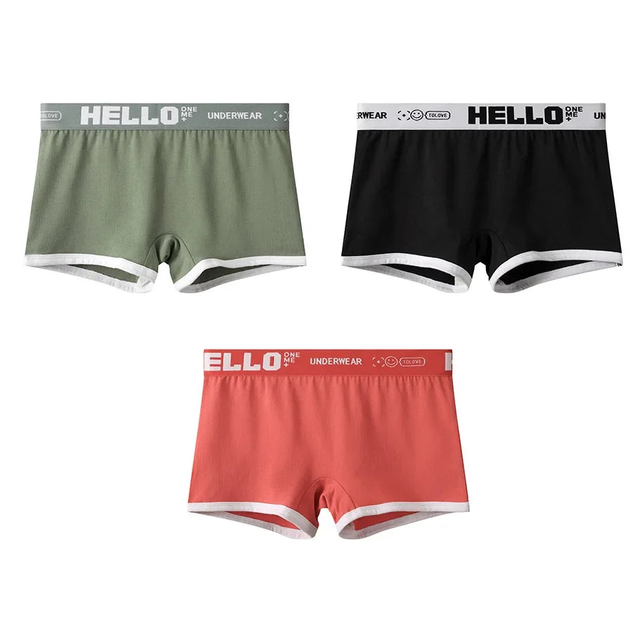 3pcs Set Womens Cotton Boyshorts 45-80kg Boxer Shorts Comfortable Underwear for Women Girl Student Breathable Soft Sexy Panties