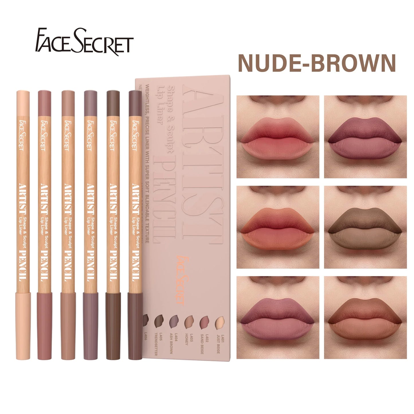 Face Secret Artist Shape Sculpt Lip Liner Pencil Set, Weightless Precise Liner with Super Soft Blendable Texture Matte Soft