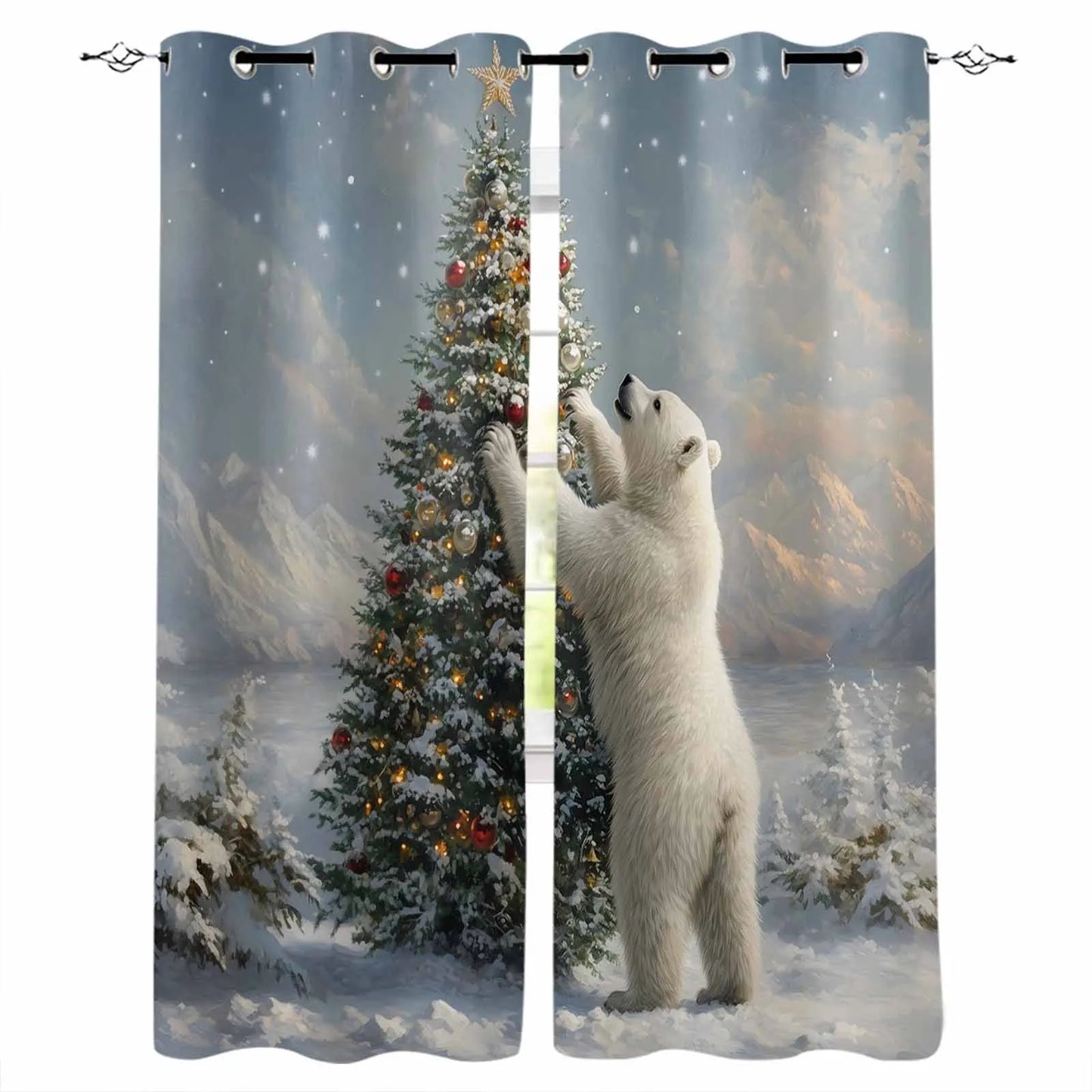Christmas Winter Polar Bear Curtains For Kitchen Bedroom Window Treatment Curtains For Living Room Home Decor