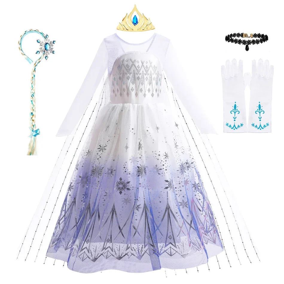 White Elsa Dress for Girls Children Princess Fancy Costume Party Carnival Dress Up for Girl Christmas Birthday Cosplay