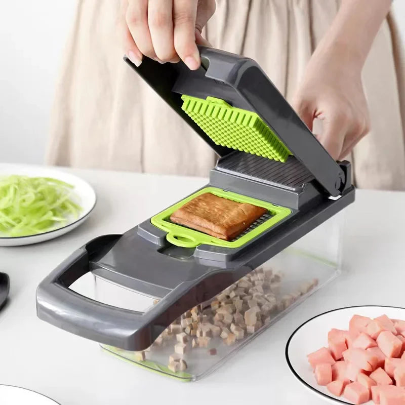 6-in-1 Vegetable Chopper - Kitchen Slicer for Dicing, Julienne & Grating, Safe Food Prep with Container.