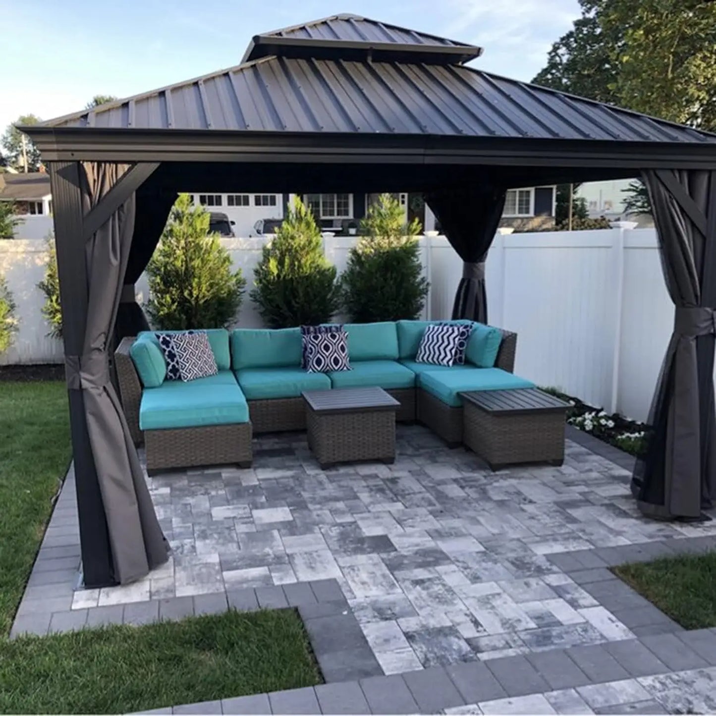 12' X 14' Hardtop Gazebo Aluminum Permanent Outdoor Gazebos with Galvanized Steel Double Roof for Patio Backyard Curtain, Gazebo