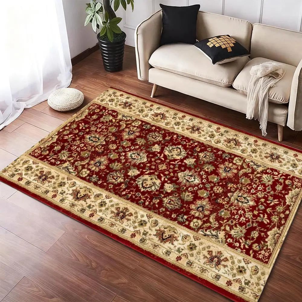 Red Persian Carpet Floor Mat Flannel Rugs Cozy Plush Thickened Soft Warm Winter Floor Mat Non Slip Living Room Home Indoor Use