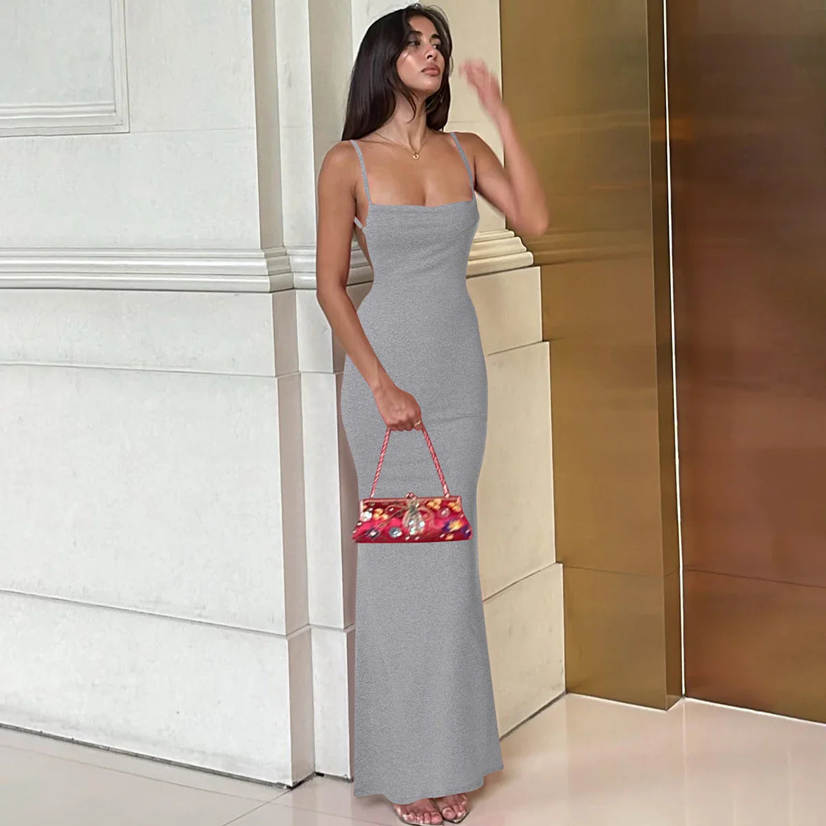 Hugcitar 2025 Spring Solid Sleeveless Backless Elegant Sexy Bodycon Y2K Maxi Prom Dress Women Clothes Birthday Party Casual Y2K