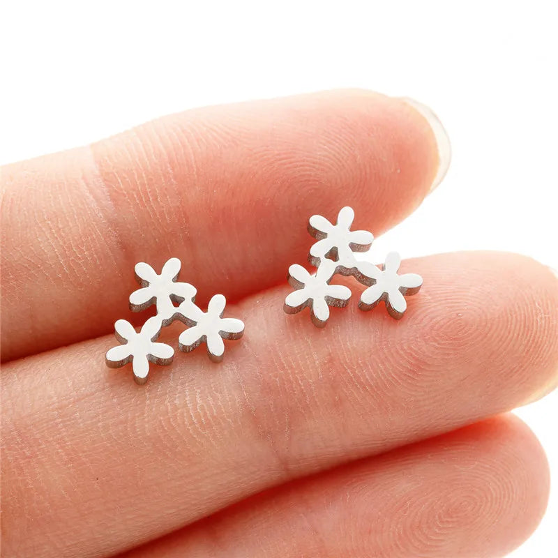 Multiple Stainless Steel Flower Stud Earrings Women Korean Daisy Mandala Rose Lotus Earings Piercing Jewelry Plant Oorbellen