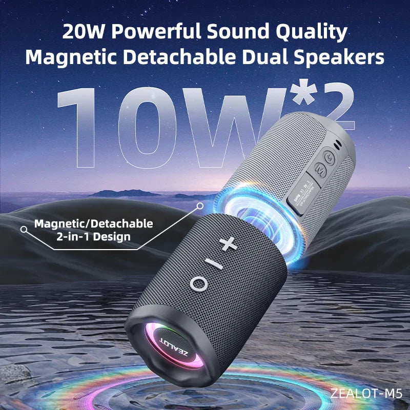 ZEALOT-M5 Magnetic Bluetooth Speaker 2-in-1 Power on Couplet Mini Speaker Macaron Color Dual Channel RGB Light Bluetooth 5.4