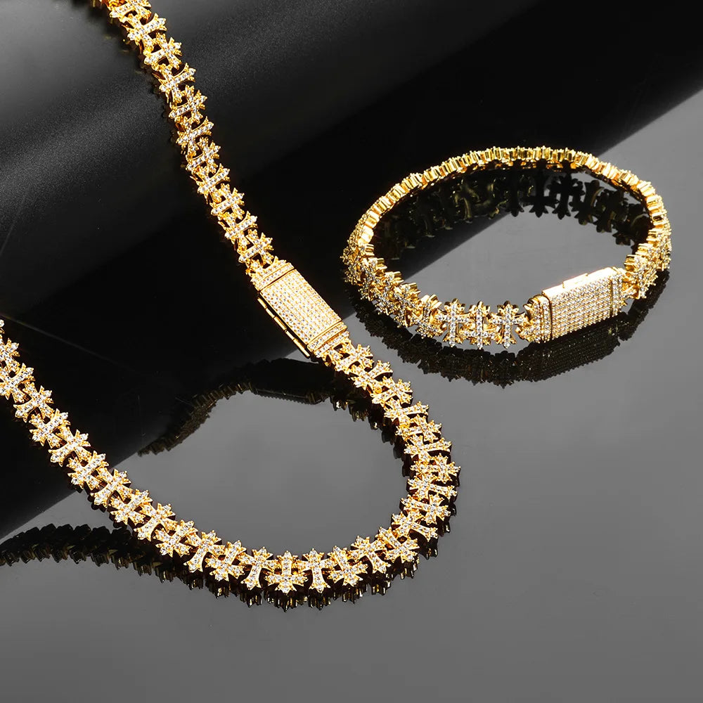 Luxury 24K 9999 Pure Gold real gold Cross Diamond Maple Leaf Chain Hip Hop Men's Bracelet
