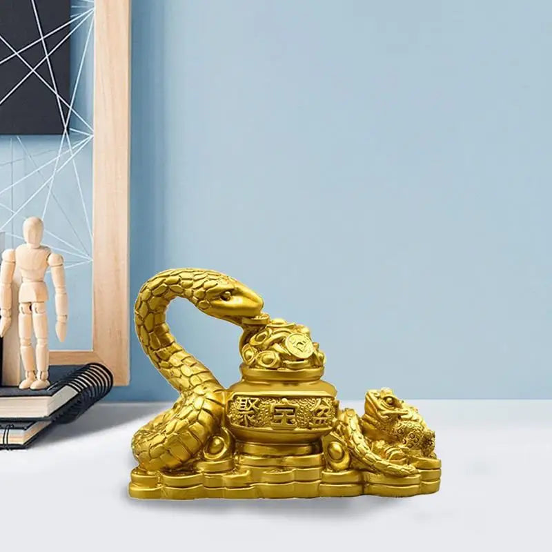 2025 Year Of The Snake Figurine New Year Gold Feng Shui Snake Toad Statue Money Wealth Luck Spring Festival Home Decoration