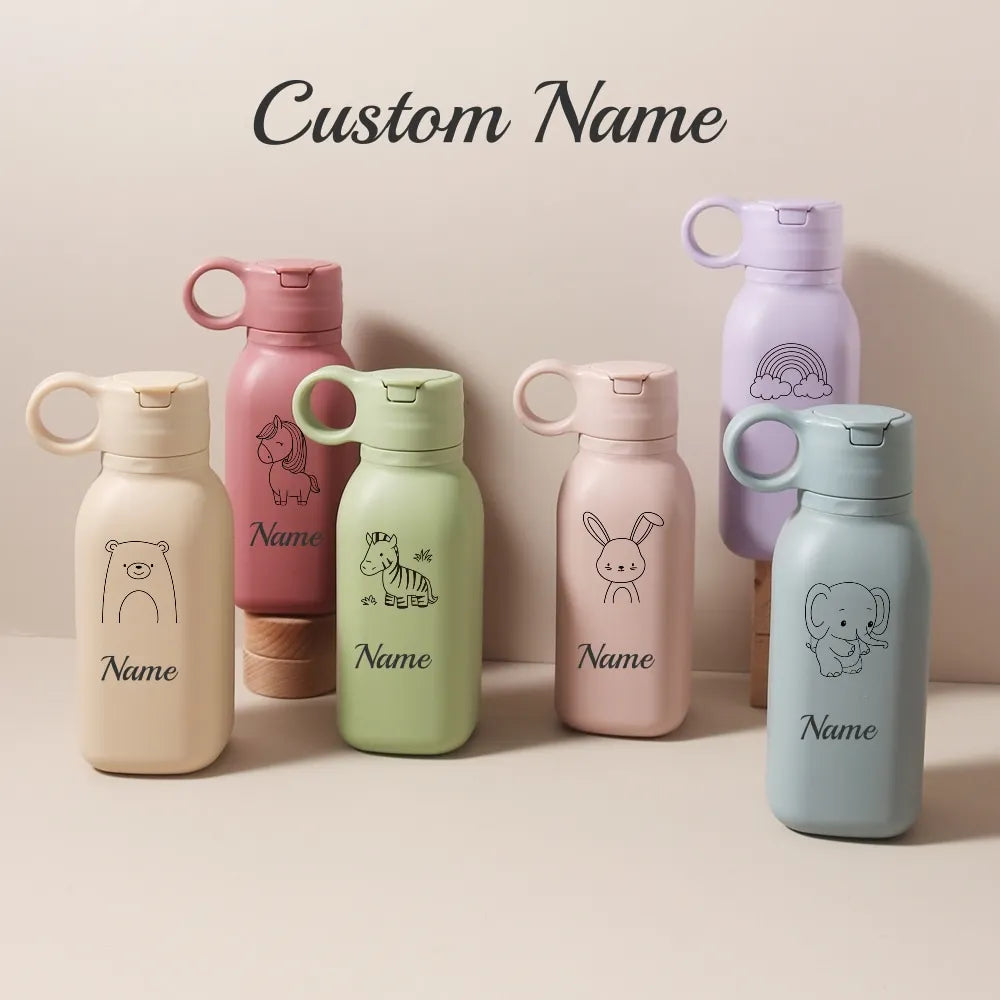 450ml Custom Name Silicone Straw Cup, Personalized Cartoon Pattern