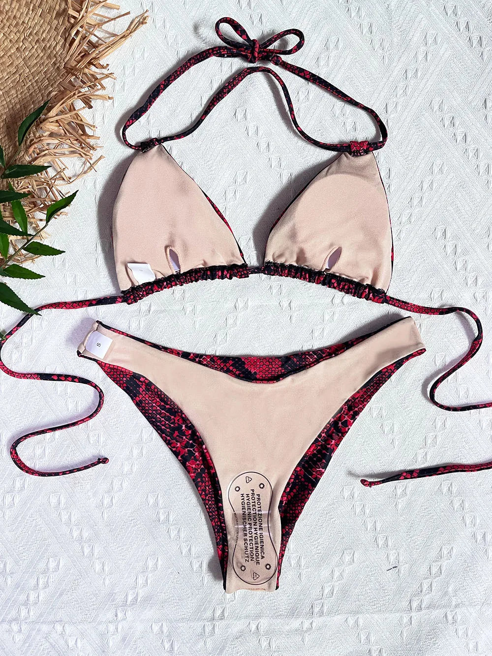 Lady's clothing sexy snake swimsuits bathing swimming suit for women bikinis brazilian set bikini padded print push up green red