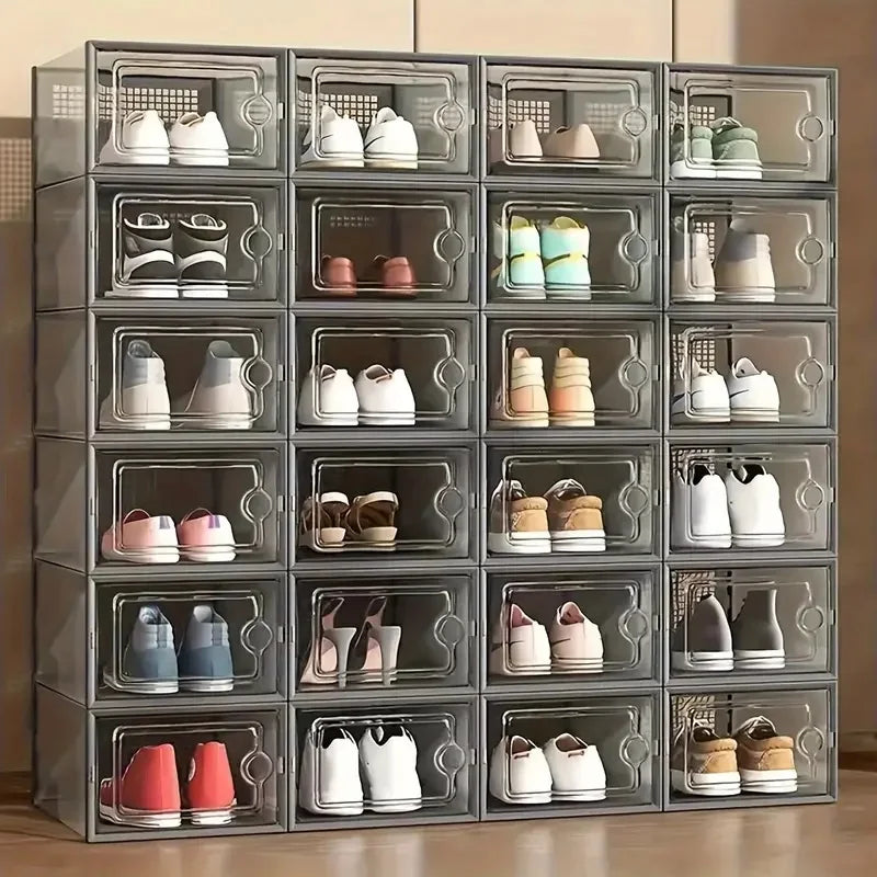24pcs Large Stackable Plastic Shoe Storage Boxes Dustproof Transparent Display Cabinet for Men/Women Sports Shoes Boots Hat Orga