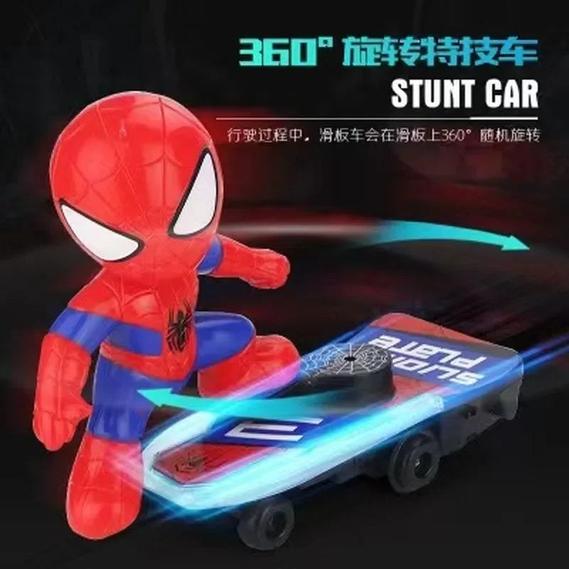 Kids Anime Spiderman Toy Flip Rotation Skateboard Car Ultraman Electric Music Stunt Scooters Birthday Toys