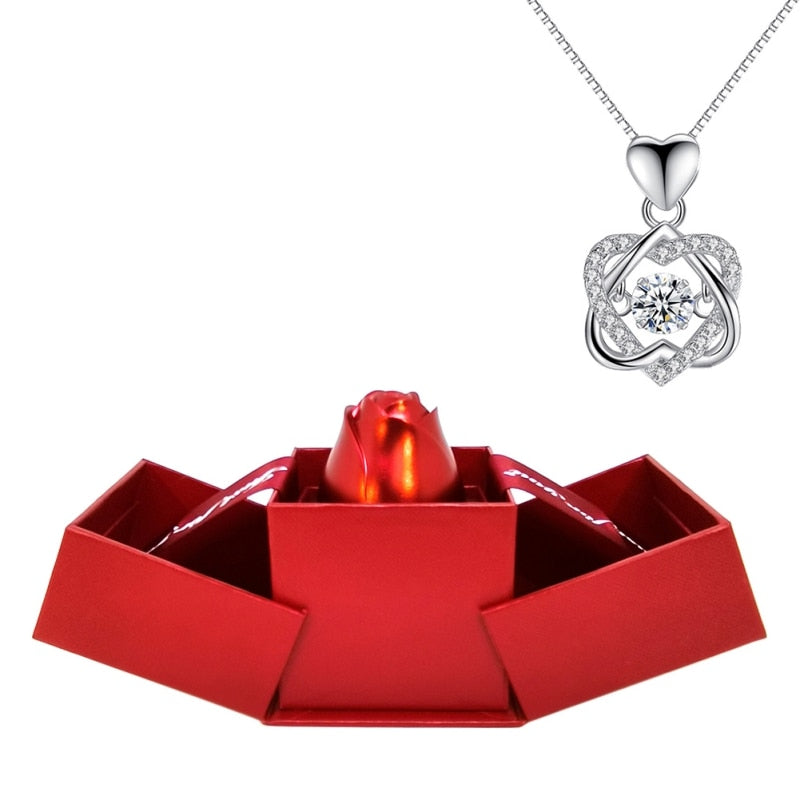 Rose Holder Eternal Love Necklace Set Romantic Rhombus Zircon Pendant With Immortal Valentines' Day Gifts