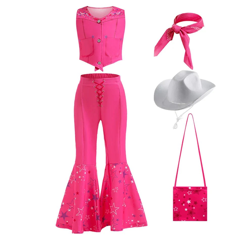 2024 New Movie Barbi Girls Boys Costume Cosplay Clothes Children Pink Halloween Carnival Kids Party Wear For 2-10 Years