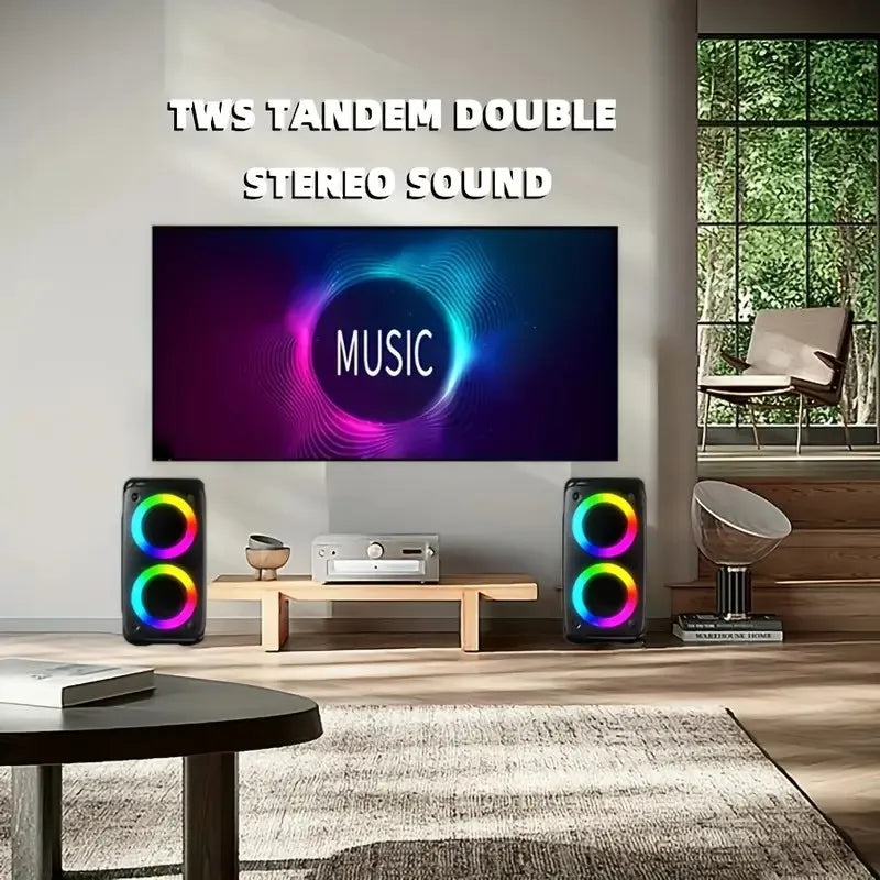 ZNLYRION HY-3317 Portable Bluetooth Karaoke Speaker Dual 3 Inch 10W RGB Ring Light TWS Wireless Stereo Speaker With Wired Mic 2400mAh Rechargeable Battery