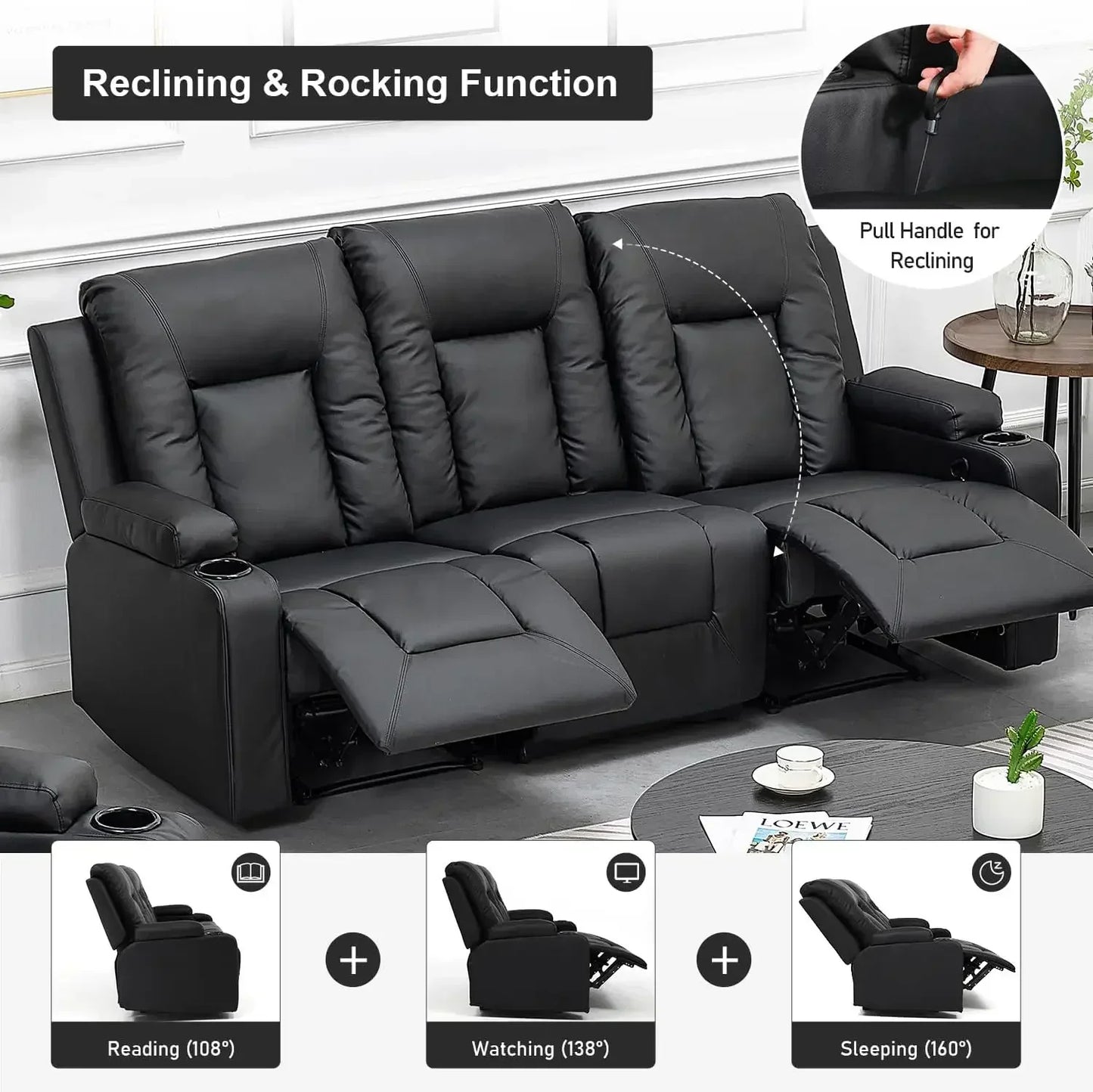 Recliner Chair Set, Leather Recliner Living Room Furniture Sets, Recliner Sofa Loveseat.