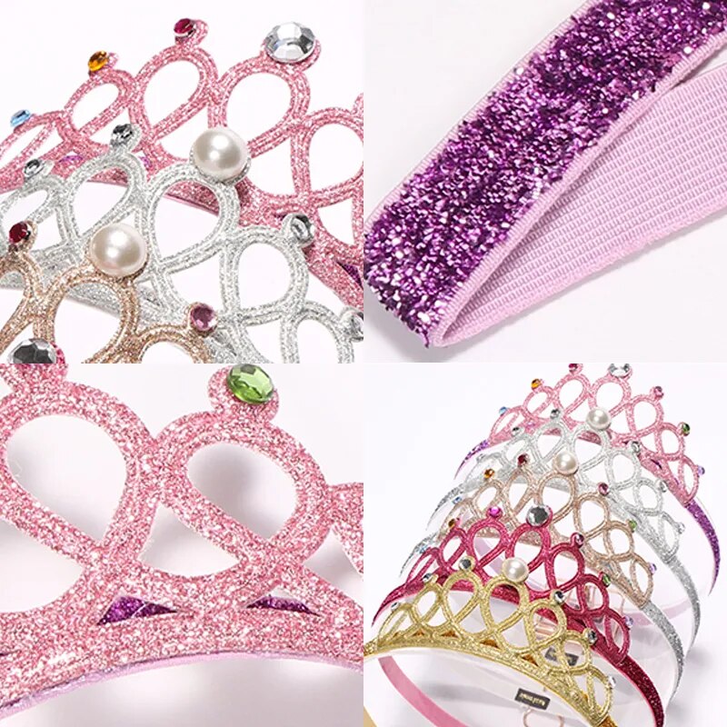 Child Rhinestones Princess Headband Elastic Hair Crown Tiara Accessories Hair Band Accessory Gift