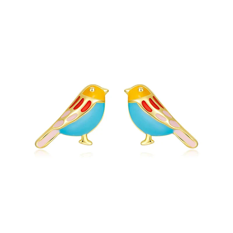 Trustdavis 100% 925 Sterling Silver Women's Jewelry Fashion Cute Color Birds Stud Earrings For Women Daughter Girls Gift DA303
