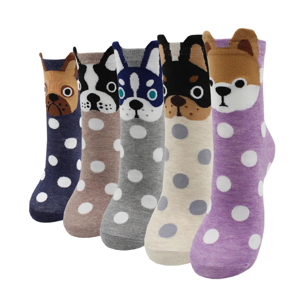 5 Pairs Fashion Colorful Kawaii Cute Cartoon Cotton Women Socks Harajuku Korean Halloween Cat Dog Owl Duck Fox Girl Socks