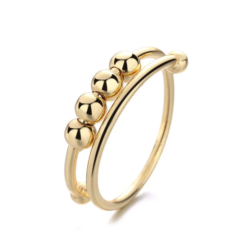 New Fidget Beads Rings for Women Men Rotate Freely Anti-stress Anxiety Ring Worry Stress Relief Jewelry Adjustable Stacking Ring