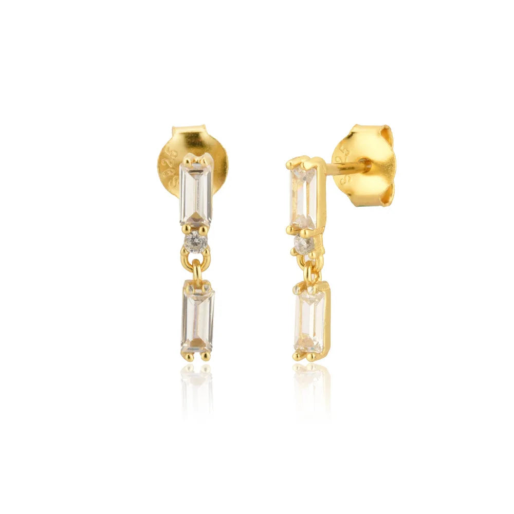 925 Sterling Silver Ear Needle Geometric Zircon Metal Earrings for women Shiny Crystal Luxury Small Stud Fashion Wedding Jewelry
