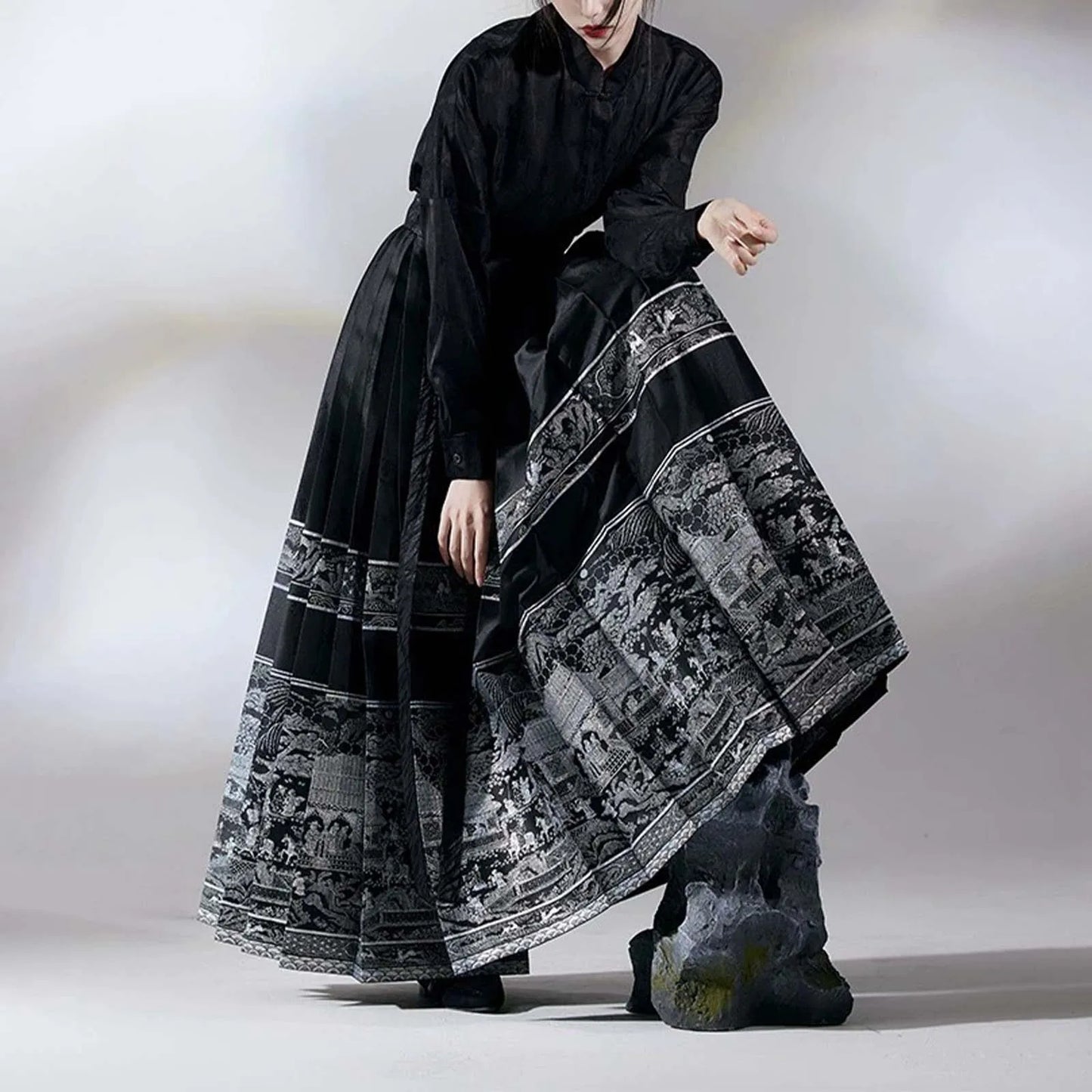 Women'S New Chinese Style Chinese Style Song Dynasty Hanfu Horse Face Skirt Satin High Waisted Slim Pleated Skirt Half Skirt 스커트