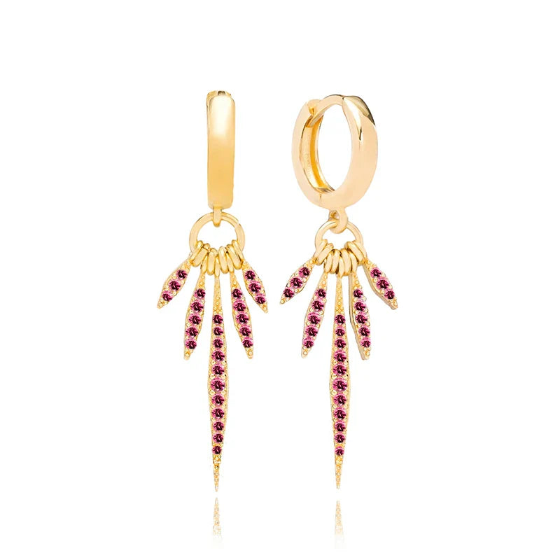 925 Sterling Silver Ear Needle Rose colors Zircon Hoop Geometric Pendant Earrings for women Luxury Fashion Wedding Jewellery2023